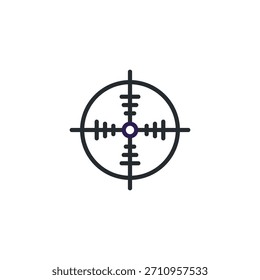 Eine minimalistische Vektorgrafik eines Zielsymbols mit klaren Linien und einem Fokus auf Genauigkeit. Das Design beinhaltet ein kreisförmiges Target mit Fadenkreuz, das Präzisions- und Zielkonzepte vermittelt.