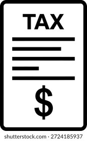 Una Ilustración vectorial minimalista de un documento de impuestos con un signo de dólar en la parte inferior.
