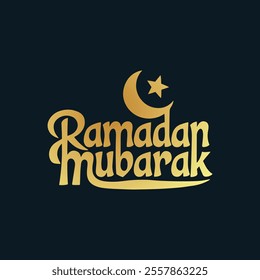 A minimalist vector illustration of the text ramadan mubarak, eid mubarak, Ramada, fasting, moon and star