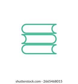 Minimalist vector illustration of three stacked books with a clean green outline, symbolizing learning and organization.