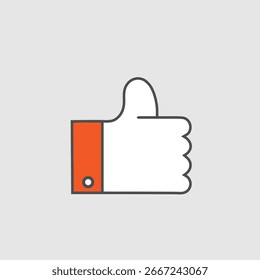 Ilustración vectorial minimalista de un gesto de pulgar hacia arriba en blanco con un manguito naranja, que simboliza la Aprobación, el Acuerdo, la positividad y el Comentarios social en la comunicación digital.