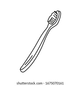 Minimalist vector illustration of toothbrush. Black and white line drawing. Element for the design of goods for teeth.