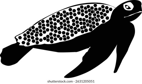 Minimalist vector illustration of a tortoise in black and white. Clean lines and stylized design ideal for logos, tattoos, educational materials, and graphic projects.