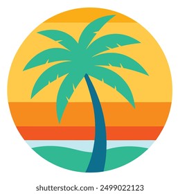 A minimalist vector illustration of a tropical palm tree silhouette, perfect for summer-themed designs, beach party invites, and travel-related projects.