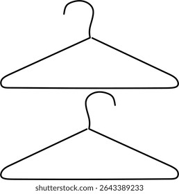 Ilustración vectorial minimalista de dos perchas de alambre negro sobre un fondo blanco limpio. Diseño simple y limpio, conveniente para una variedad de la moda, del hogar, o del Diseño gráfico 
