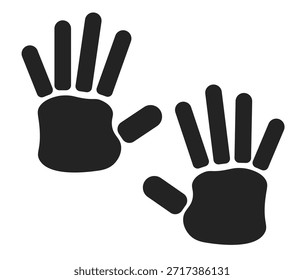 Ilustração vetorial minimalista de duas silhuetas de impressão de mão preta isoladas em um fundo branco. Este design simples e plano representa os conceitos de toque humano, conexão, trabalho em equipe, família, parceria, desenvolvimento infantil, segurança e identidade.