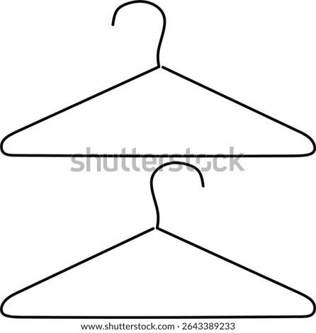 Minimalist vector illustration of two black wire clothes hangers on a clean white background. Simple and clean design, suitable for a variety of fashion, household, or graphic design 