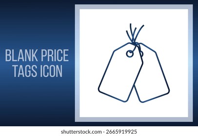 A minimalist vector illustration of two blank tags connected by a string, suitable for representing labels, pricing, or identification.