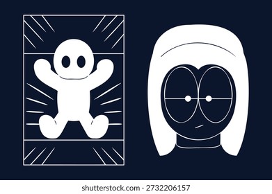 Minimalist vector illustration of two cartoon characters, a playful design for children's graphics, branding, or digital art projects.