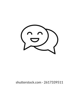 Minimalist vector illustration of two speech bubbles with a smiling face