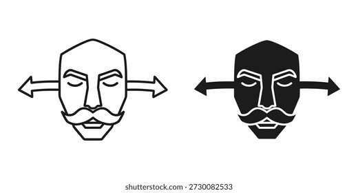 Minimalist vector illustration of two stylized faces with arrows pointing outwards, representing direction or movement. Ideal for design projects and digital art.