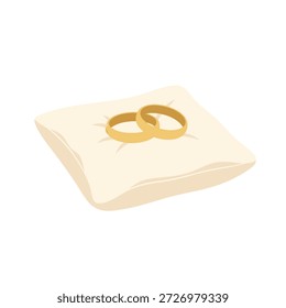 Una Ilustración vectorial minimalista de dos anillos de boda en un cojín