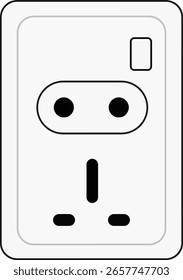 Minimalist vector illustration of a universal electrical wall socket with multiple plug types and it is suitable for various international plug standards.