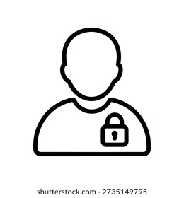 Minimalistische Vektorgrafik eines Benutzerprofils mit einem Vorhängeschloss-Symbol, das Sicherheit, Datenschutz und Datenschutz in digitalen Schnittstellen darstellt.