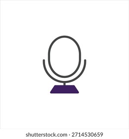 Una Ilustración vectorial minimalista de un ícono de vanidad con un espejo ovalado con un soporte. El diseño simple se traduce en un estilo limpio y moderno con líneas elegantes, perfectas para un blog de belleza o