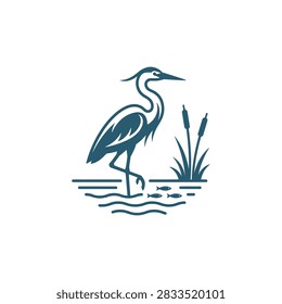 A minimalist vector illustration of a wading bird in water