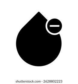 Ilustración vectorial minimalista del icono de la gota de agua con un signo de indicador negativo