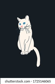 Minimalist Vector Illustration White Cat Blue Stock Vector (Royalty ...