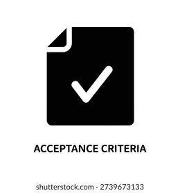 Minimalist vector illustration of a white checkmark on a black folder symbolizing approval, acceptance criteria, and successful validation in business workflows.