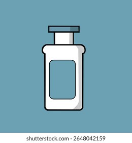 Minimalist vector illustration of a white cosmetic bottle with a blue background. Perfect for skincare, beauty, shampoo, lotion, or product packaging design concepts.