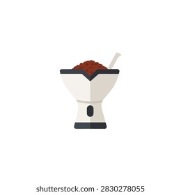 Minimalist Vector Illustration of a White Kitchen Mortar and Pestle with Crushed Spices or Beans