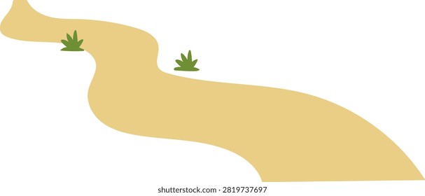 Minimalist vector illustration of a winding sandy dirt path with small green grass tufts along the edges.