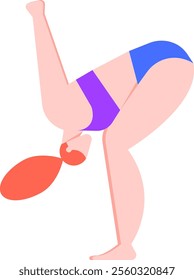 Minimalist vector illustration of a woman performing a yoga posture, emphasizing flexibility, balance, and mindfulness, promoting a healthy lifestyle through physical activity