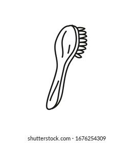 Ilustración vectorial minimalista de pincel de madera. Cepillo para el cuerpo o el pelo. Dibujo de líneas en blanco y negro.