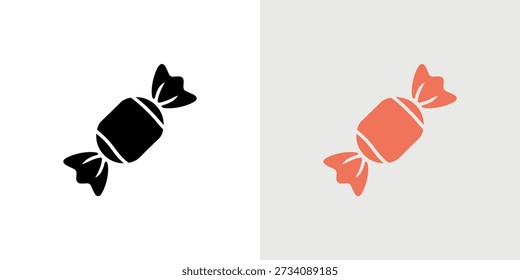 Una Ilustración vectorial minimalista de un caramelo envuelto, que se muestra en colores negro y salmón.