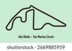 Minimalist vector illustration of Yas Marina Circuit in Abu Dhabi, featuring clean black track lines on a light green background.