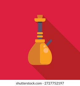 Minimalist vector illustration of a yellow hookah on a red background, ideal for websites and social media