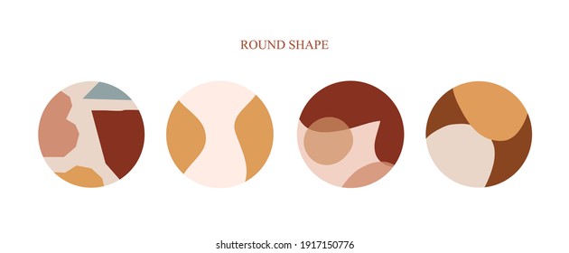 Minimalist vector illustrations with abstract shape. Abstract art. Round shape elements for icons, covers, stickers, social meadia. Abstractions in natural colors.