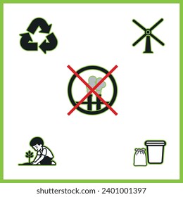 Minimalist Vector Illustrations for Environment Pollution Prevention in Flat and Black-and-White Designs. Stop Air Pollution Icon for Versatile Use - Icons, Posters, Patterns