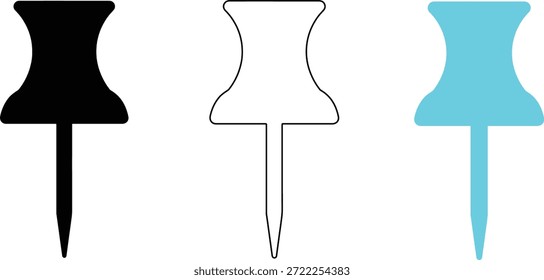 Ilustrações de vetor minimalistas de pinos em preto, contorno e cores azuis para usos diversos