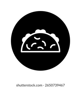A minimalist vector image depicting a taco icon within a black circle representing fast food