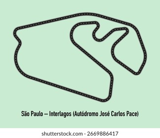 Minimalist vector of São Paulo’s Interlagos circuit (Autódromo José Carlos Pace), perfect for motorsport or travel-themed designs.
