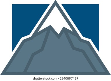 Minimalist vector landscape emblem of high altitude summit. Bold geometric outdoor symbol for adventure branding.