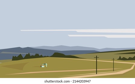 Minimalist vector landscape with road in mountains