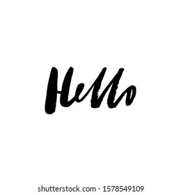 Minimalist vector lettering in black and white. Simple hand drawn inscription with the word Hello. Greeting.