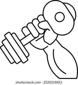 A minimalist vector line art of a hand gripping a dumbbell, symbolizing strength and fitness, ideal for sports and exercise-related designs.