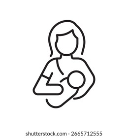 Icono minimalista del arte de la línea del Vector que representa una madre que amamanta a su bebé