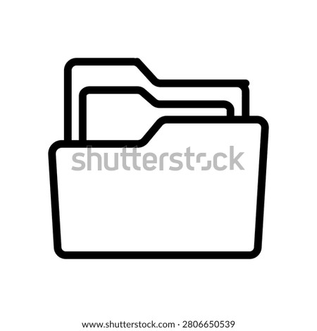 Minimalist vector line art icon illustrating an open file folder containing various documents, symbolizing efficient data storage, digital organization, and document management solutions