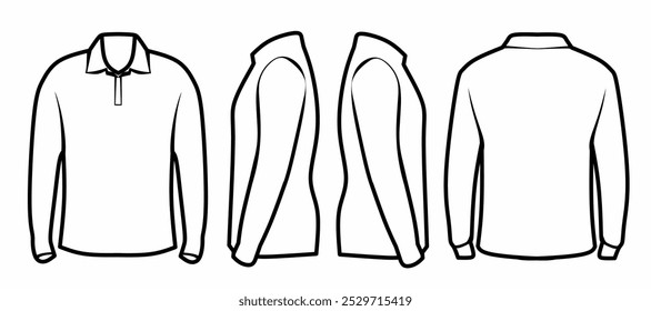 A minimalist vector line art of a long sleeve collar shirt, showcasing clean lines and simplicity in design, emphasizing the classic shirt structure and elegance
