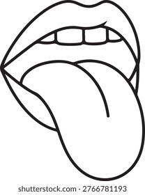 Minimalist Vector Line Art of Open Mouth with Tongue Out Symbolizing Taste Expression or Speech