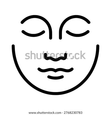 Minimalist vector line art of a peaceful calm face with closed eyes. Ideal for zen meditation, wellness, skincare, and relaxation branding projects.