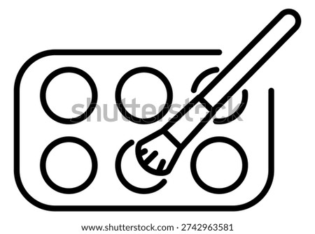 Minimalist vector line icon of a cosmetic palette and brush, ideal for beauty branding, salon marketing, or fashion web design. Sleek style representing professional makeup artistry.