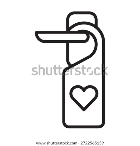 Minimalist vector line icon of a door hanger with a heart. Ideal for romantic hotel stays, Valentine's Day privacy, and travel designs. Clean black outline isolated on white.