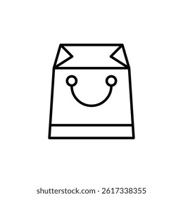 Minimalist vector line icon of paper shopping bag isolated on white background