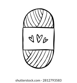 Minimalist vector line illustration of Knitting Wool Yarn isolated on a white background. Hand-drawn clip art of knitwork element for logo, poster, sticker, web, or print design.