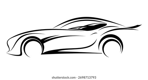 Minimalist vector logo of a car side view silhouette in black and white. Suitable for automotive branding, car rental logos, racing decals, t-shirt prints, and vehicle icon designs.